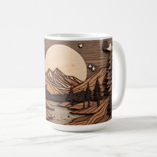 Caneca De Café Pinheiros de Cena Noturna de Madeira e Arte Montan