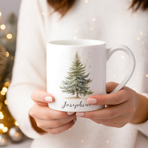 Caneca De Café Pinho de Árvore de Natal com Aquarela