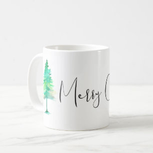 Caneca De Café Pinho de Natal Simples, Aquarela, Personalizado