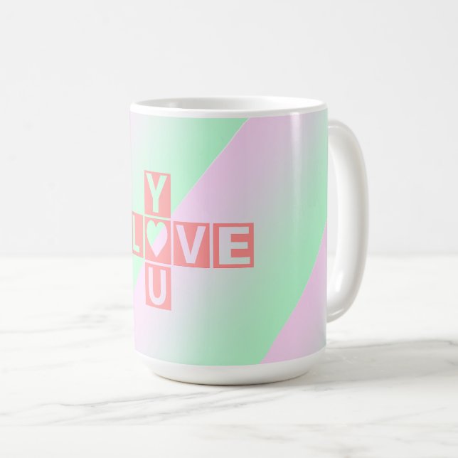 Caneca De Café Pink Amo-te com palavras cruzadas Pastel Valentine (Frente Esquerda)