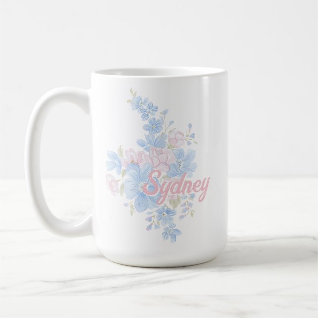Caneca De Café Pink and Blue Floral Grandmillennial | Name (Esquerda)