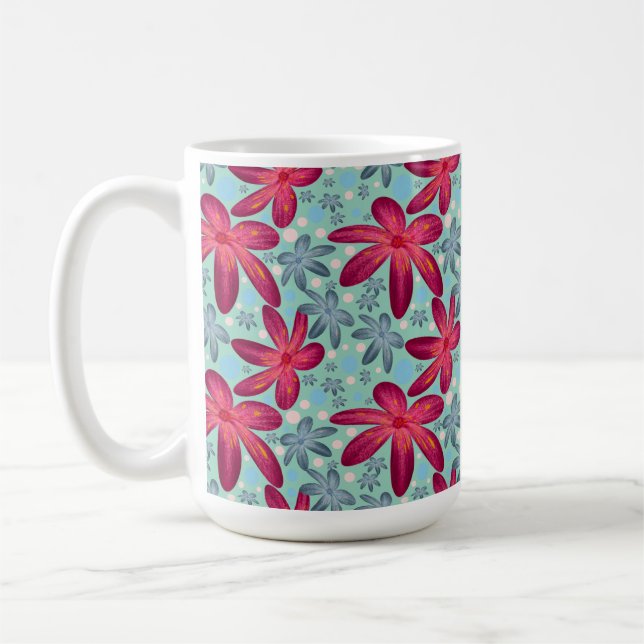 Caneca De Café Pink and Blue Floral Seamless Pattern (Esquerda)