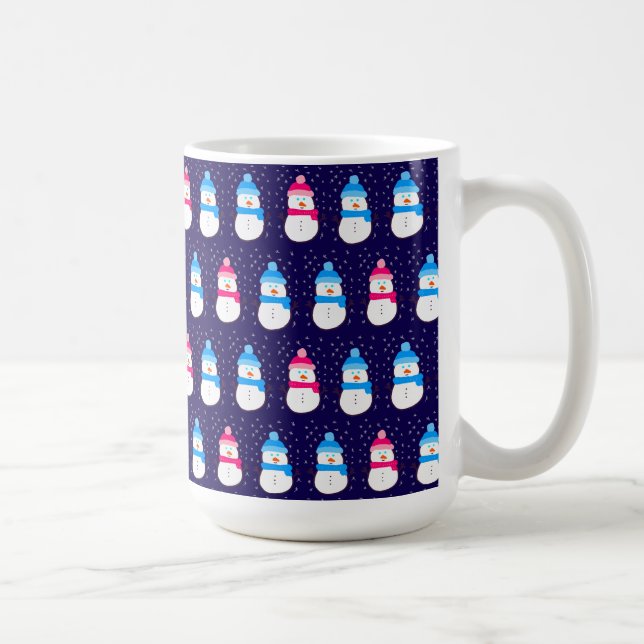Caneca De Café Pink and Blue Winter Snowmen (Direita)