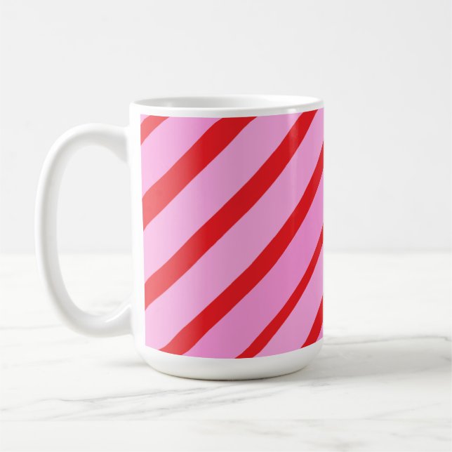 Caneca De Café Pink and Red Diagonal Stripes  (Esquerda)