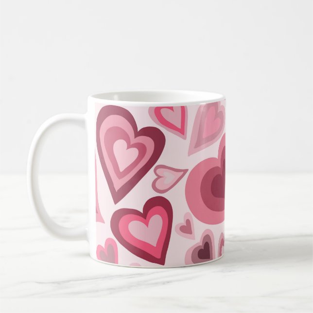 Caneca De Café Pink and Red Layered Heart Pattern (Esquerda)