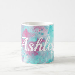Caneca De Café Pink Aqua Watercolor Wash & Customable Name Mug