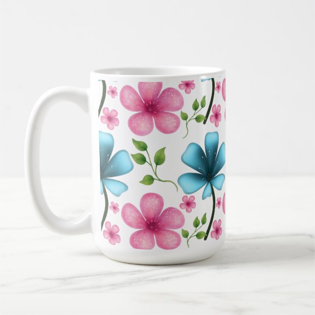 Caneca De Café Pink & Blue Floral Seamless Pattern (Esquerda)