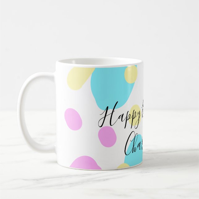Caneca De Café Pink blue yellowhappy birthday kids shapes abstrac (Esquerda)