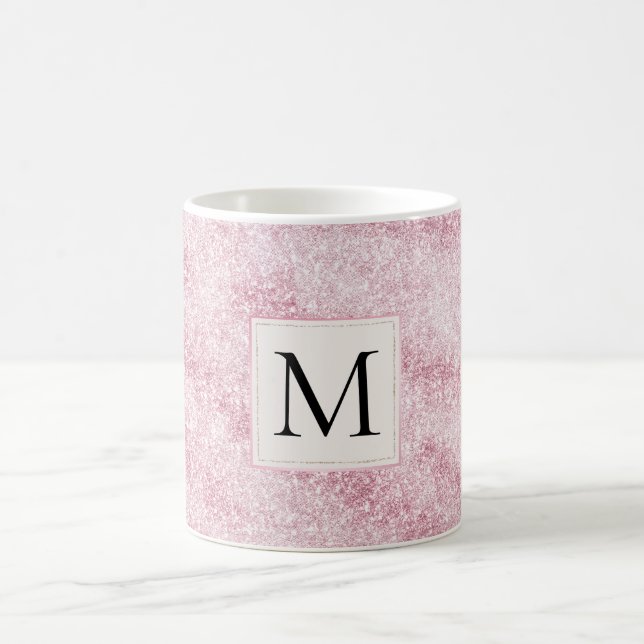 Caneca De Café Pink Blush Glitter Monogram (Centro)