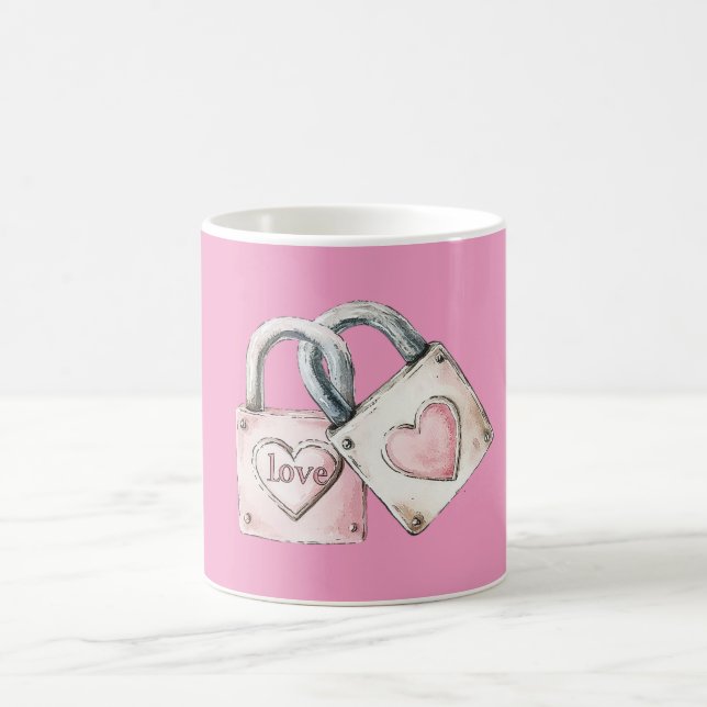 Caneca De Café Pink Blush Love Heart Locks (Centro)