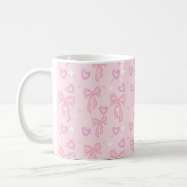 Caneca De Café Pink Bow Hearts Aesthetic Mug (Esquerda)