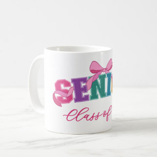 Caneca De Café Pink Bow Varsity Letter Senior Class of Year
