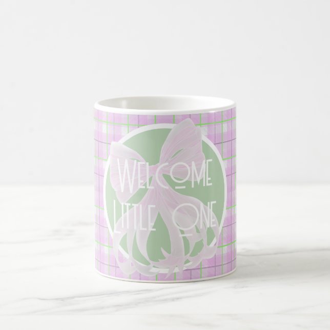 Caneca De Café Pink bow-Welcome Little One- pink green plaid (Centro)
