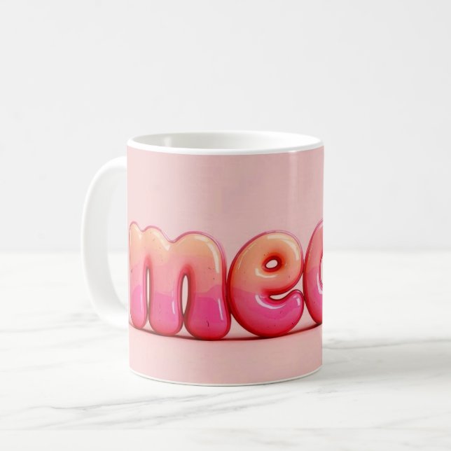 Caneca De Café Pink Cat Meow Mug. (Frente Esquerda)
