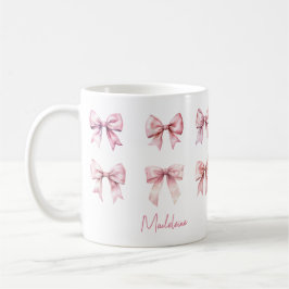 Caneca De Café Pink Coquette Bow Custom Name