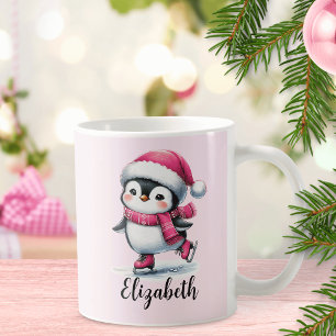 Caneca De Café Pink Custom Ice Skating Pinguim