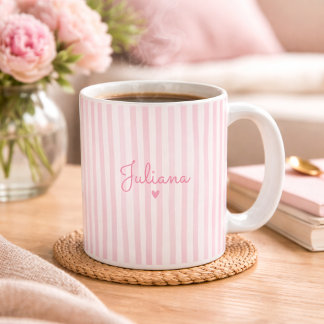 Caneca De Café Pink Custom Name Striped Cup Gift For Her 