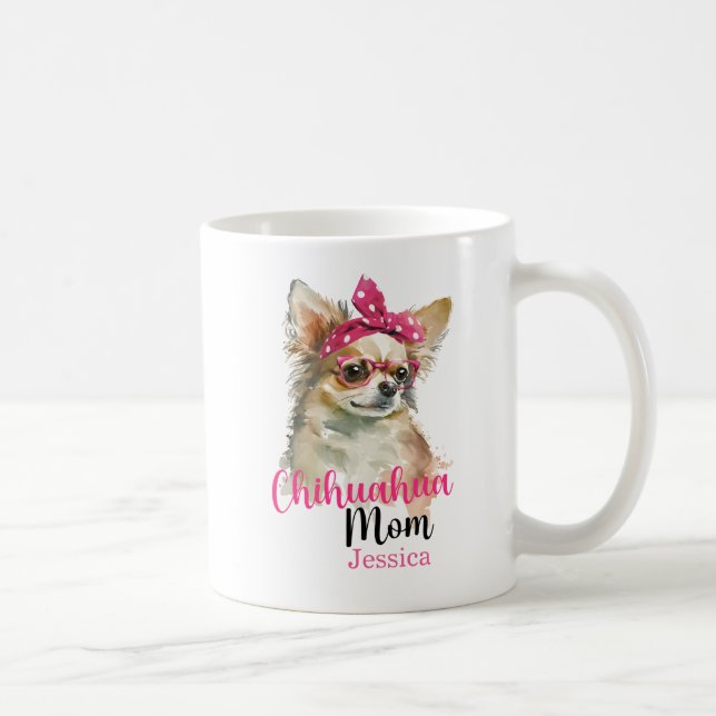 Caneca De Café Pink Cute Chihuahua Personalized Dog Mom (Direita)