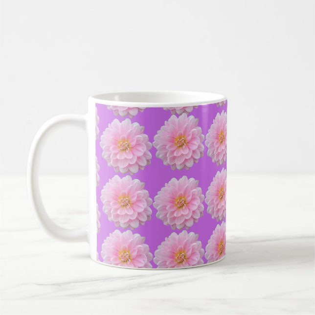 Caneca De Café Pink Dahlia Flower Pattern Purple (Esquerda)