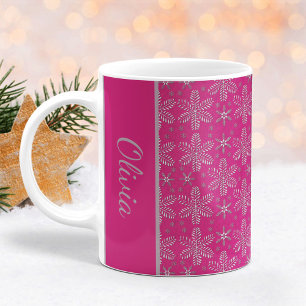 Caneca De Café Pink e Prata Flocos de Neve Flocos de Natal Mug co