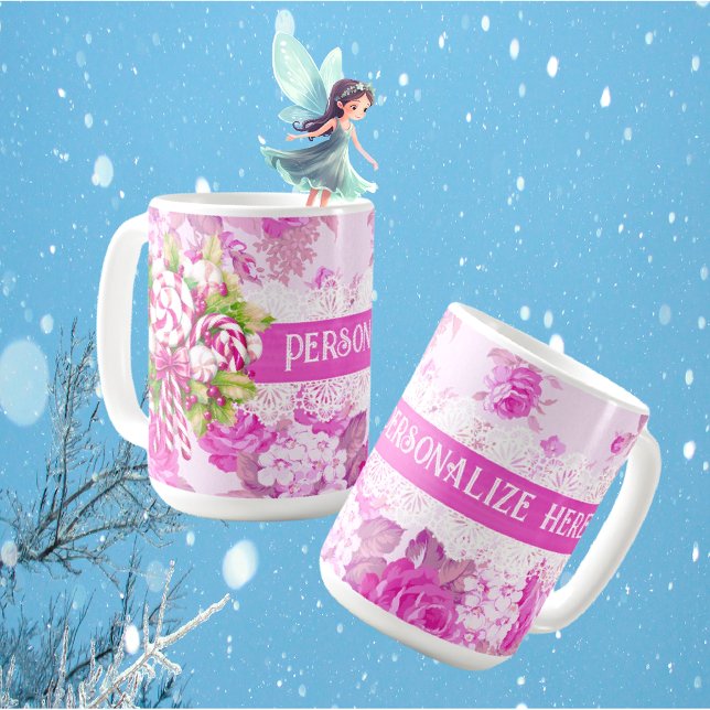 Caneca De Café Pink e Púrpura personalizados doce (Personalize this mug for someone special, maybe fill it with candy canes for a sweet gift!)