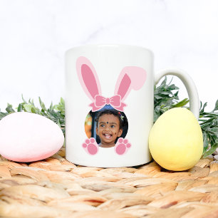 Caneca De Café Pink Easter Bunny Personalised Custom Photo