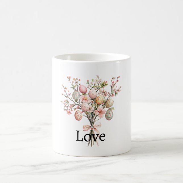 Caneca De Café Pink Easter Eggs Flowers Bouquet (Centro)