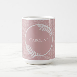 Caneca De Café Pink Elegant Damask Personalizado Coffee Mug