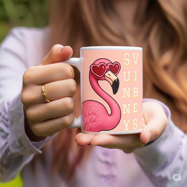 Caneca De Café Pink Flamingo Sunny Vibes (Criador carregado)