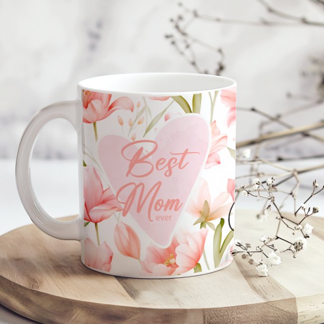 Caneca De Café Pink Floral Best Mom Ever Mothers Day Coffee Mug (Criador carregado)