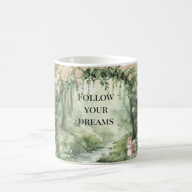 Caneca De Café Pink Floral Forest Squirrel (Centro)