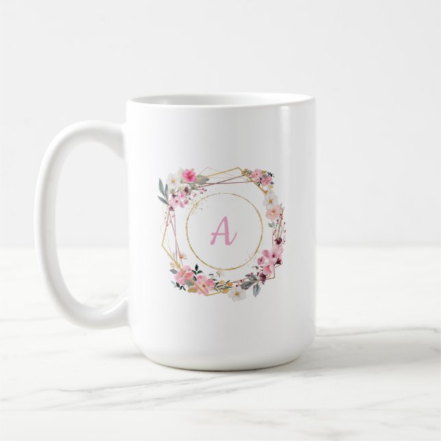 Caneca De Café Pink Floral Gold Geometric Mug (Esquerda)