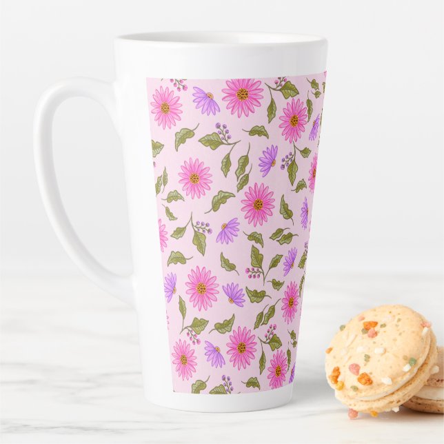 Caneca de Café Pink Floral Lacy Daisy Latte (In Situ)