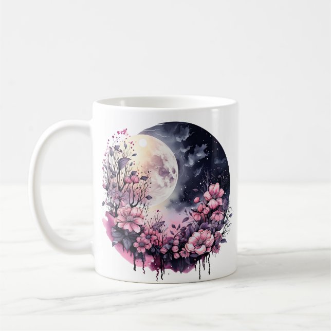 CANECA DE CAFÉ PINK FLORAL MOON HALLOWEEN (Esquerda)