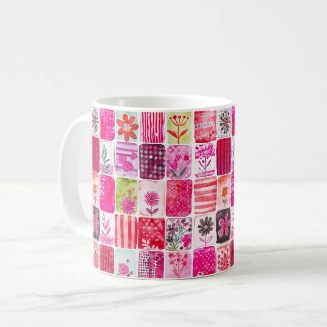 Caneca De Café Pink Floral Patchwork (Frente Esquerda)
