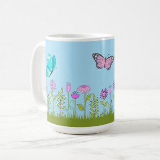 Caneca De Café Pink Flowers and Butterfly All-Over Print 