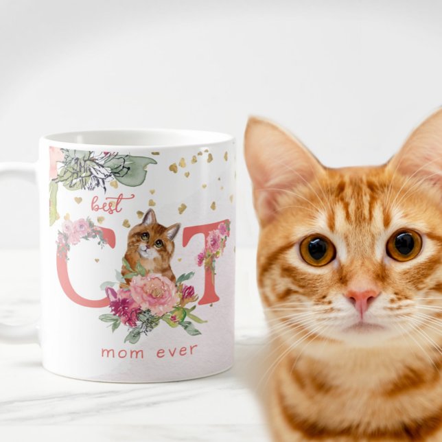 Caneca De Café Pink Flowers Melhor Gato Mãe De Sempre (Criador carregado)