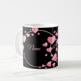 Caneca De Café Pink Heart Black Geometric Wedding Party Elegant