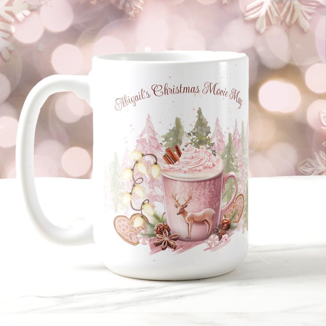 Caneca De Café Pink Hot Chocolate Grande Mug (Christmas Name Pink Hot Chocolate Big Mug)