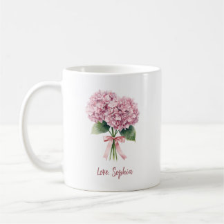 Caneca De Café Pink Hydrangea Spring Flower Floral Custom Name