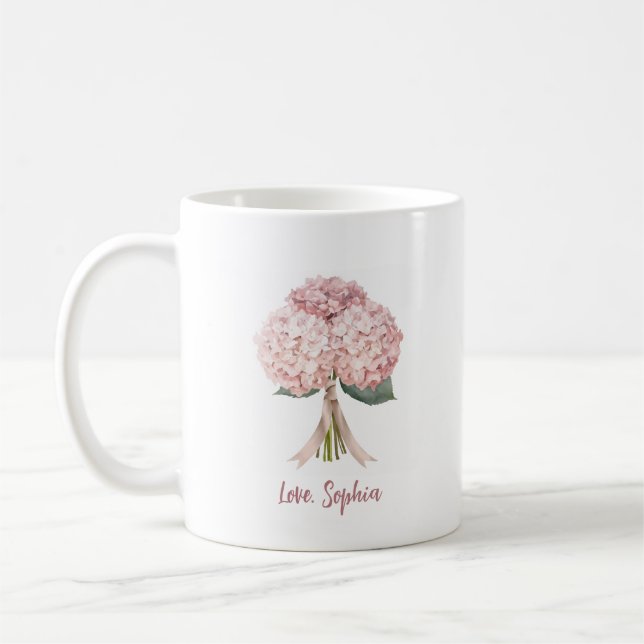 Caneca De Café Pink Hydrangea Spring Porcelain Flower Floral (Esquerda)