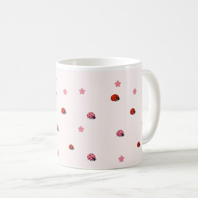 Caneca De Café Pink Ladybug Garden Pattern Mug (Frente Esquerda)