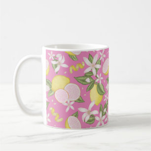 Caneca De Café Pink Lemon Floral Citrus Coffee Mug