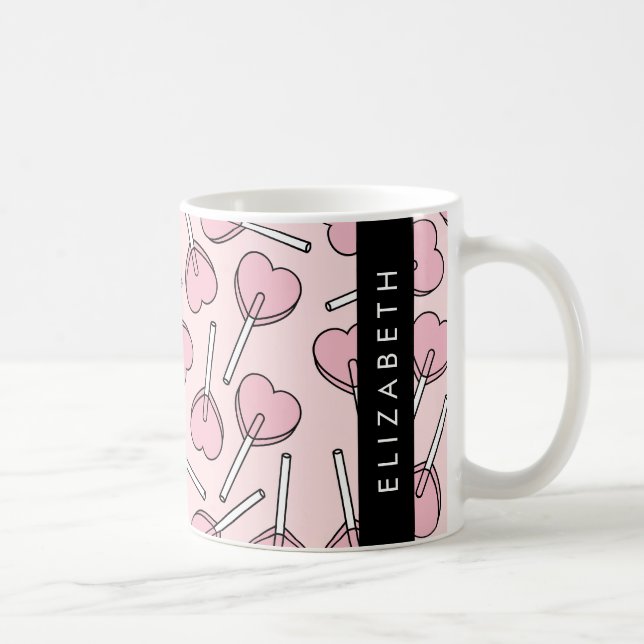 Caneca De Café Pink Lollipops, Heart Lollipops, Lolly, Your Name (Direita)