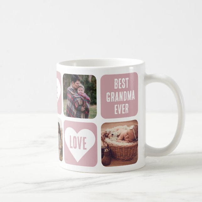 Caneca De Café Pink Love Heart Photo Best Grandma Ever Mug (Direita)