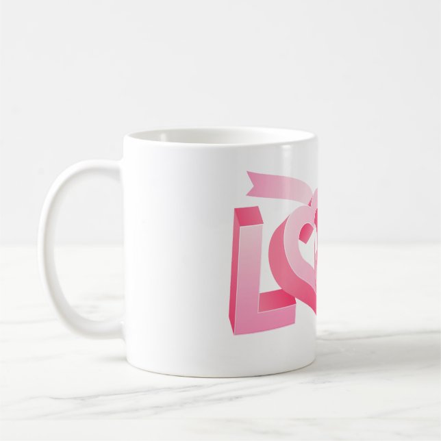 Caneca De Café Pink Love Heart Ribbon (Esquerda)