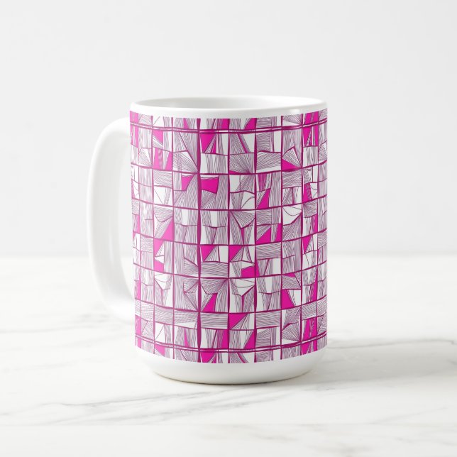 Caneca De Café Pink & Magenta Geometric Block Pattern  (Frente Esquerda)
