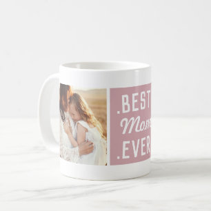 Caneca De Café Pink Modern Custom 2 Fotografias Melhor Mãe Algum