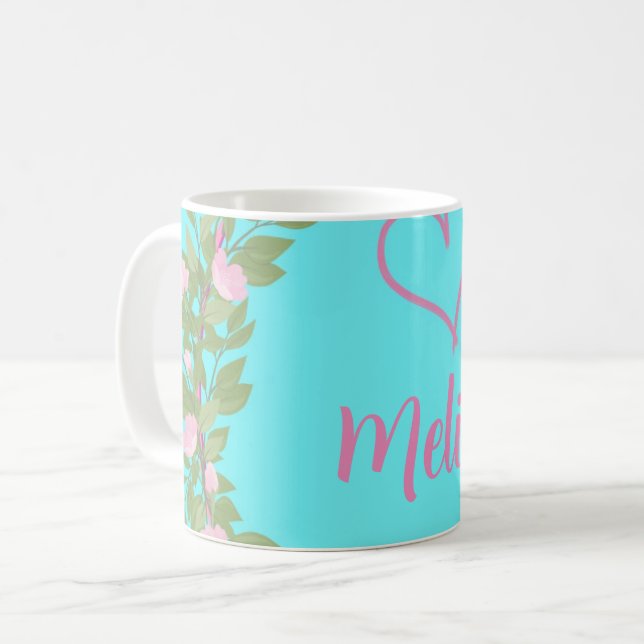 Caneca De Café Pink Modern Script Girly Monogram Name  (Frente Esquerda)