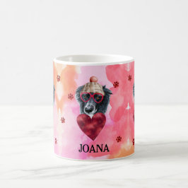 Caneca De Café Pink Orange Border Collie Dia de os namorados Dog